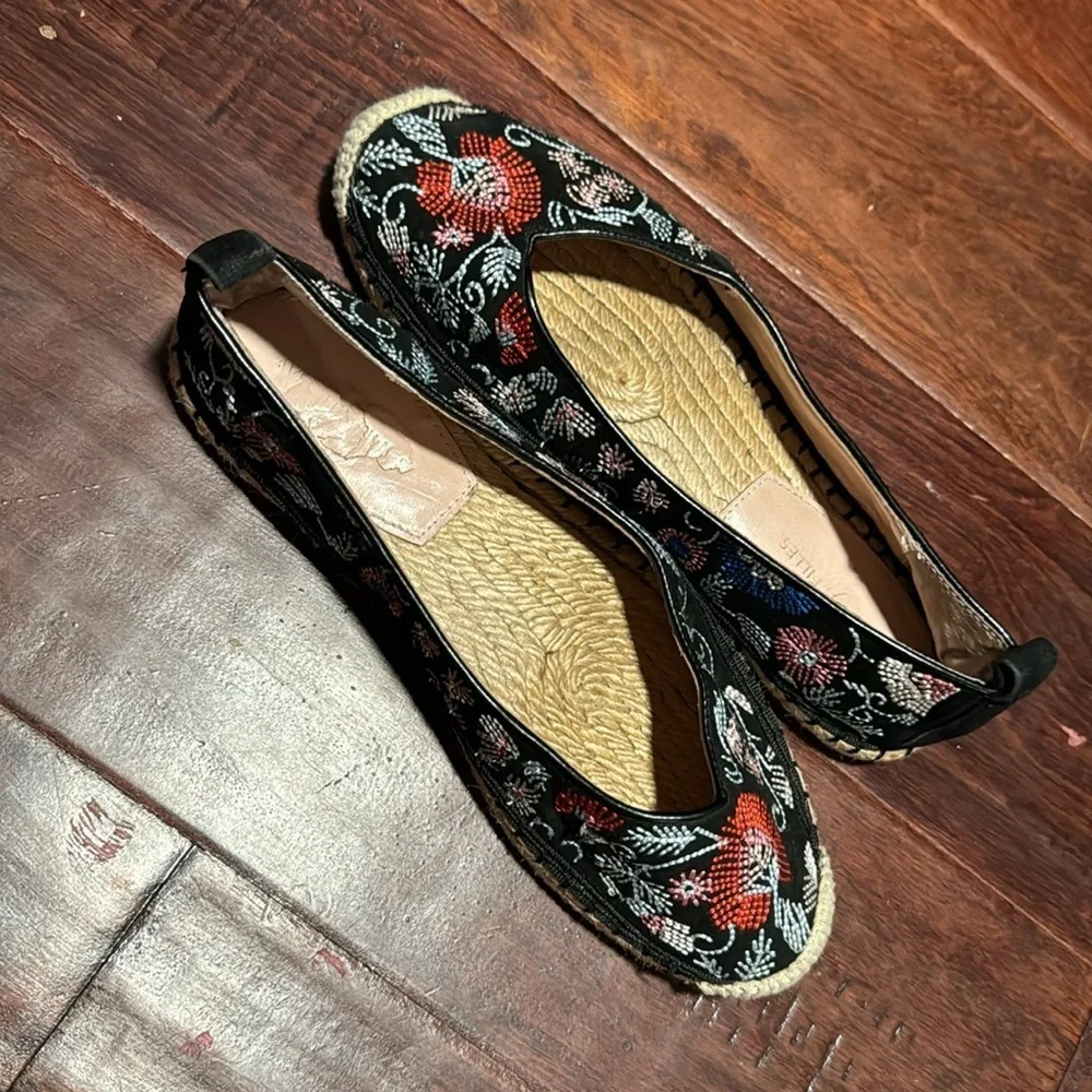 Anthropologie Avec Les Filles Gisella Suede Floral Embroidered Espadrille Flats